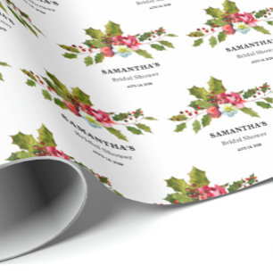 Christmas Floral Bridal Shower  Wrapping Paper