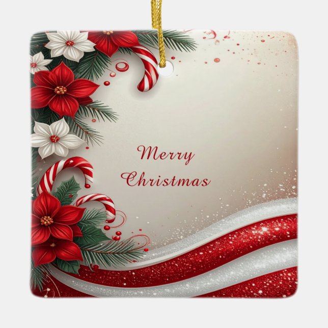 Christmas Floral Candy Canes Holiday Ornament (Front)