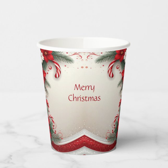 Christmas Floral Candy Canes Holiday Paper Cups (Left)