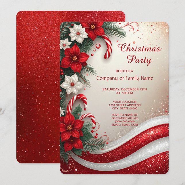 Christmas Floral Candy Canes Holiday Party Invitation (Front/Back)