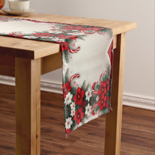Christmas Floral Candy Canes Holiday Table Runner