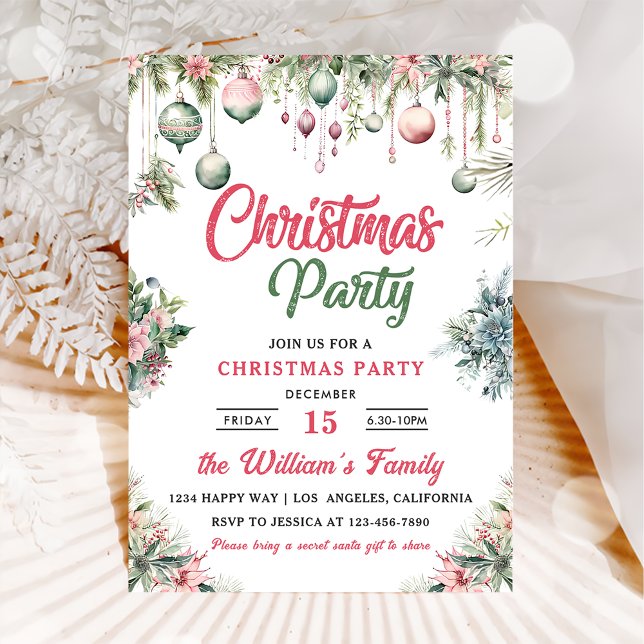 Christmas Floral Christmas Party  Invitation (Creator Uploaded)