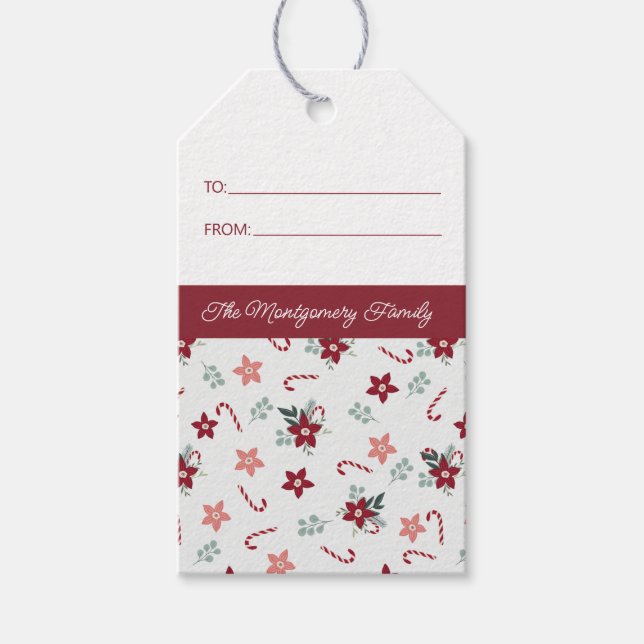 Christmas Floral Country Add Name Gift Tag  (Front)