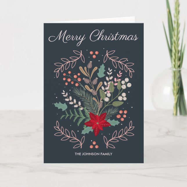Christmas floral cute whimsical colourful   holiday card (Front)