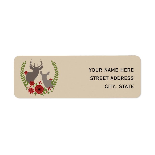 Christmas Floral Deer Address Label (Front)
