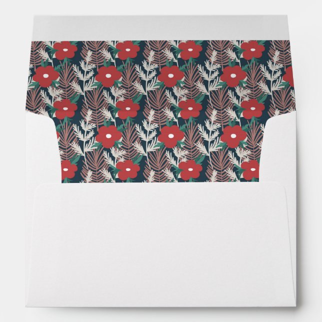 Christmas Floral Foliage Blue Red Return Address Envelope (Back (Bottom))
