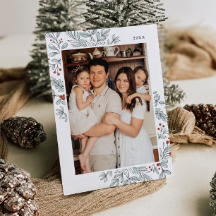 Christmas Floral Frame Photo Holiday Card