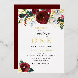 Christmas Floral Girl 1st Birthday Gold