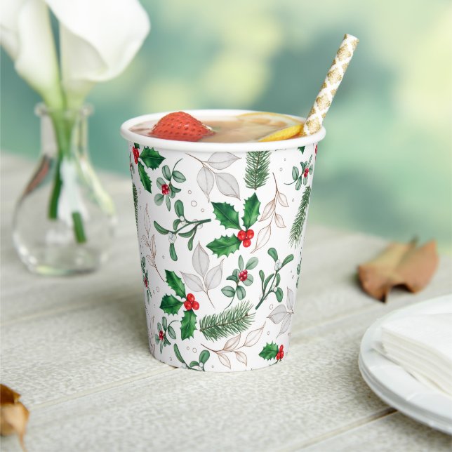 Christmas Floral Greenery Festive Winter Holidays Paper Cups (Insitu)