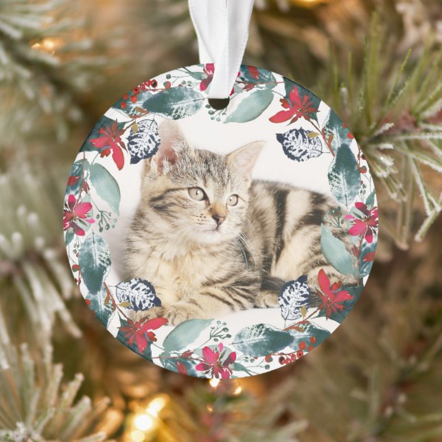 Christmas Floral Greenery Pet Cat Photo Ornament (Tree)