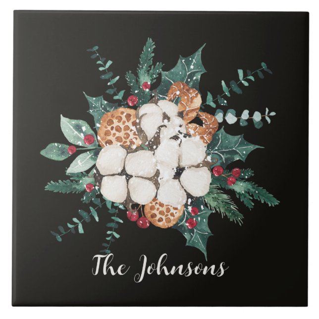 Christmas Floral Greenery Tile (Front)