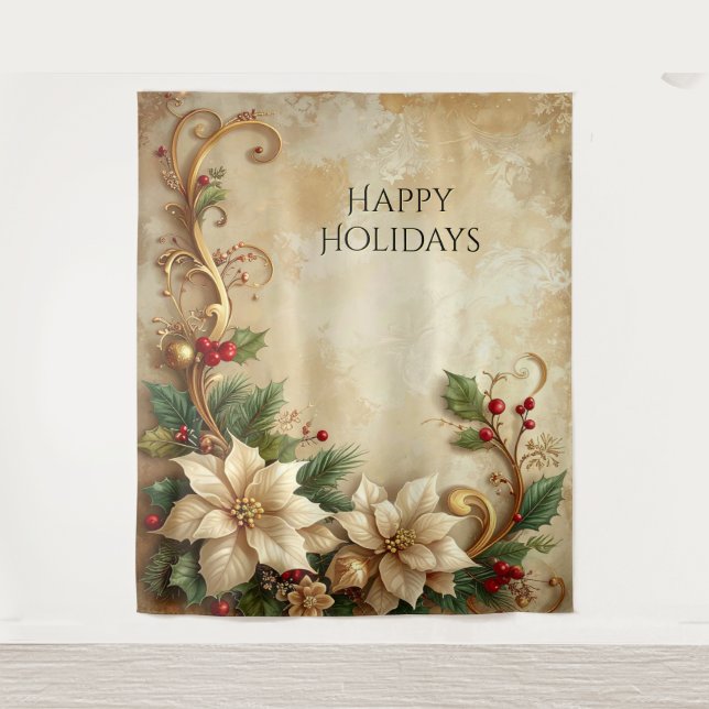 Christmas Floral Holiday Backdrop Tapestry (Front)
