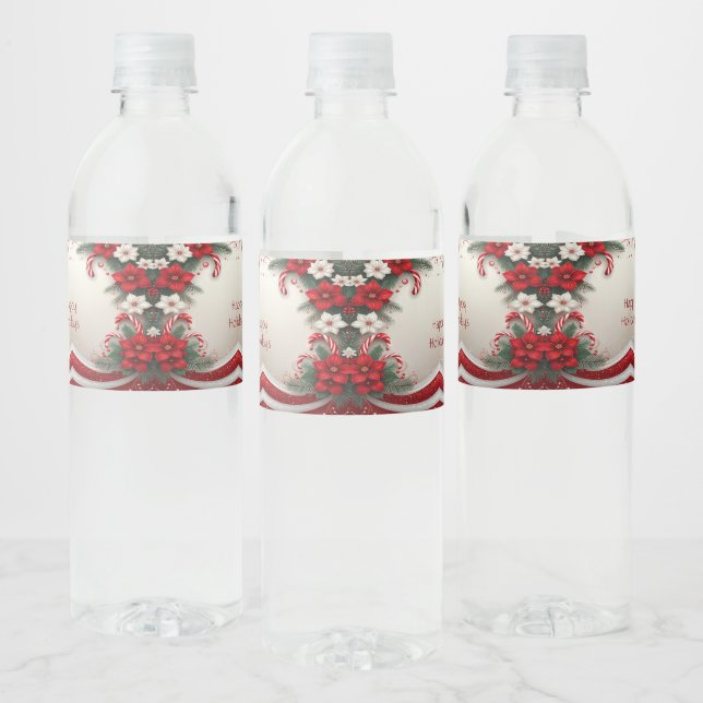 Christmas Floral Holiday Water Bottle Label (Bottles)