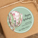 Christmas Floral Homemade Goods Holiday Baking Classic Round Sticker<br><div class="desc">Create stickers to label your Christmas holiday homemade goods,  cookies,  candy,  treats,  party favours and more featuring a beautiful hand painted watercolor pink protea floral blossom on a mint green background,  and your message in chic lettering.</div>