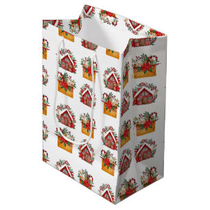 Christmas floral house and envelope pattern medium gift bag