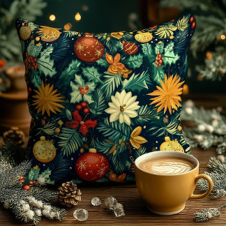 Christmas Floral Ornament Personalized Pillow