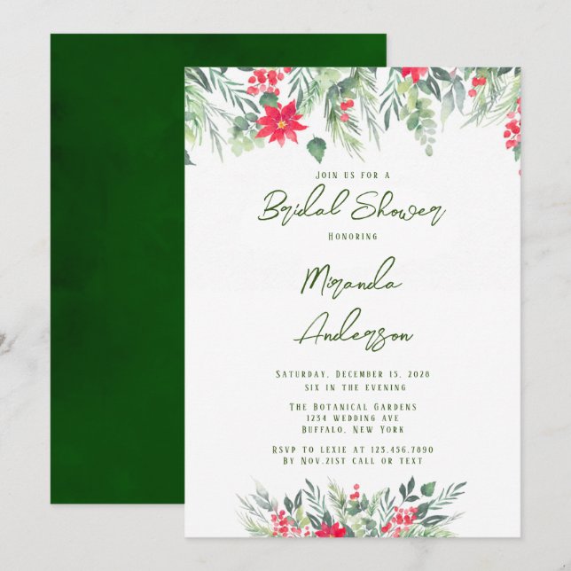 Christmas Floral Paint Leaf Bridal Shower Invitation (Front/Back)