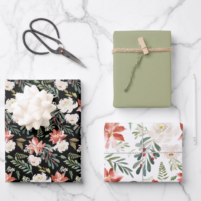 Christmas Floral Pattern Packaging Coordinated  Wrapping Paper Sheet (Front)