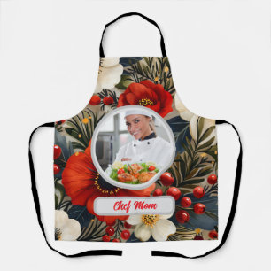 Christmas Floral Personalized Chef Mom Photo Apron