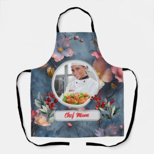 Christmas Floral Personalized Chef Mom Photo Apron