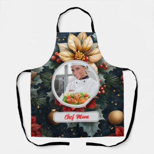 Christmas Floral Personalized Chef Mom Photo Apron