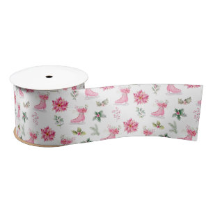 Christmas Floral Pink Ice Skates Satin Ribbon