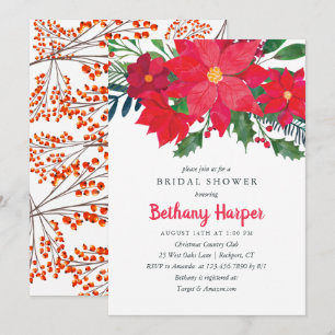 Christmas  Floral Poinsettia Bridal Shower Invitation