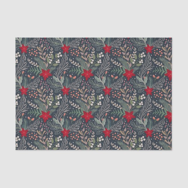 Christmas Floral Poinsettia Winter Heather  Tissue Paper (Front)