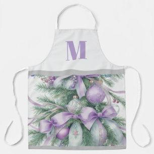 Christmas Floral Purple and Green Apron