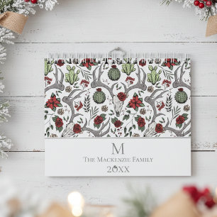 Christmas Floral Reindeer Deer Skull Roses Cactus Calendar