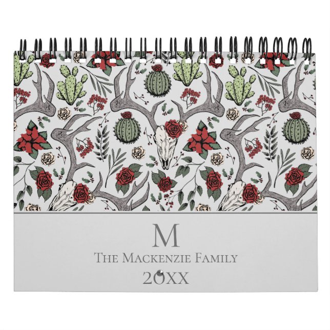 Christmas Floral Reindeer Deer Skull Roses Cactus Calendar (Cover)