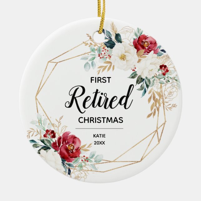 Christmas Floral Retirement Party Gift Ceramic Ornament (Front)