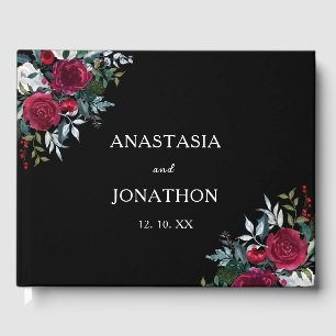 Christmas Floral Rose Personalized Wedding  Guest Book