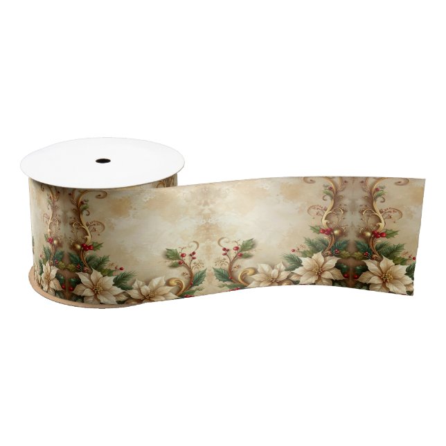 Christmas Floral Satin Ribbon (Spool)