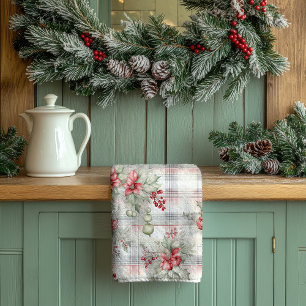 Christmas Floral Tartan Plaid Kitchen Towel