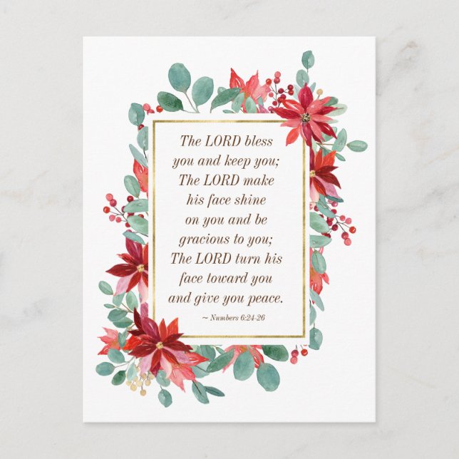 Christmas Floral The Lord Bless You Bible Verse  Postcard (Front)