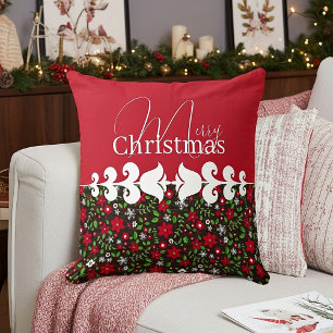 Christmas floral throw pillow