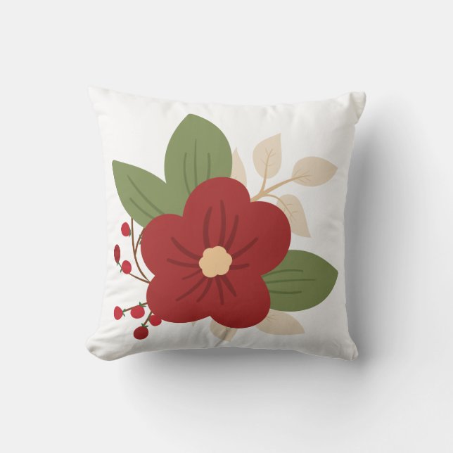Christmas Floral Throw Pillow (Front)