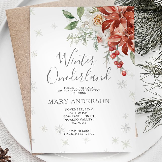 Christmas Floral Winter Onederland 1st Birthday Invitation (Creator Uploaded)