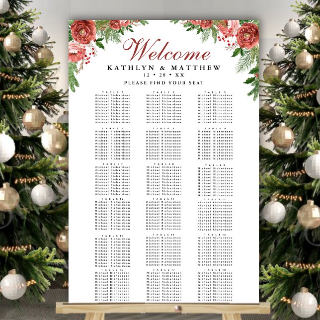 Christmas Floral Winter Wedding 18 Table Seating Poster (Creator Uploaded)