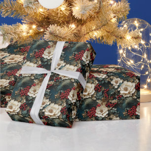 Christmas Floral with White Flowers & Greenery Wrapping Paper