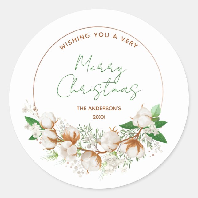 Christmas Floral Wreath   Classic Round Sticker (Front)