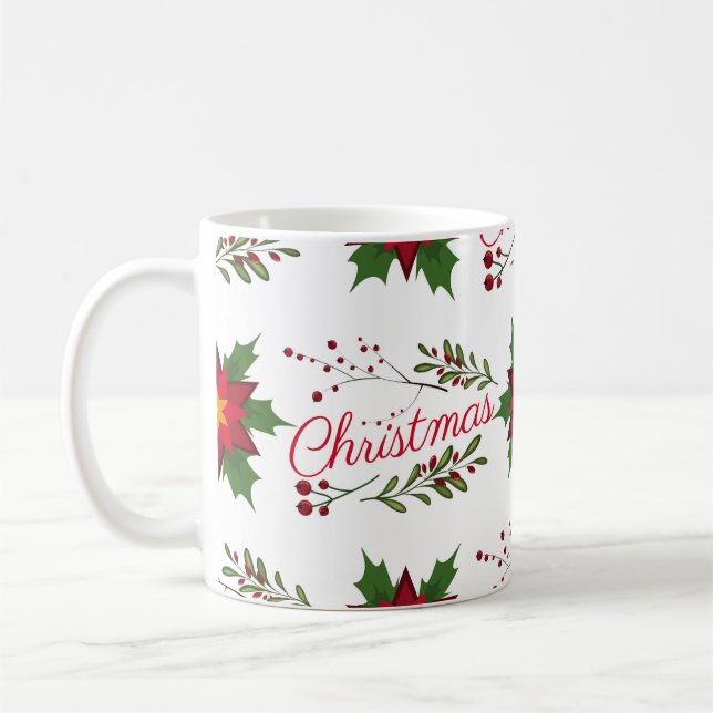 Christmas floral wreath winter pattern floret holi coffee mug (Left)
