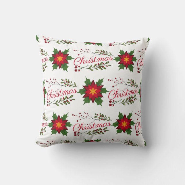 Christmas floral wreath winter pattern floret holi throw pillow (Front)