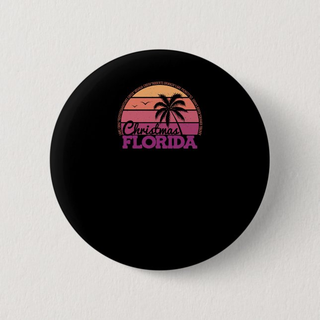 Christmas Florida Retro Sunset Local Pride Logo St 2 Inch Round Button (Front)