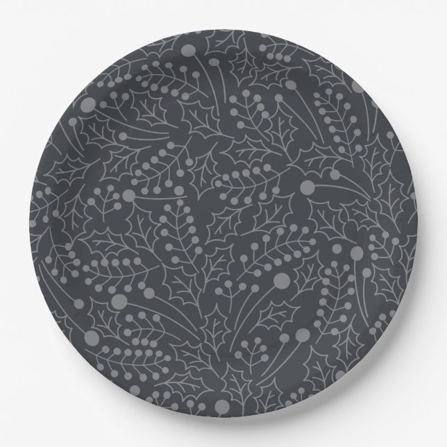 Christmas Flourish Christmas Art Holly Leaf Print  Paper Plate (Front)