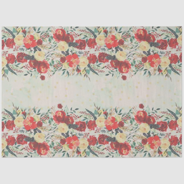 Christmas Flower Border and Stars on blue Tissue Paper (Front)