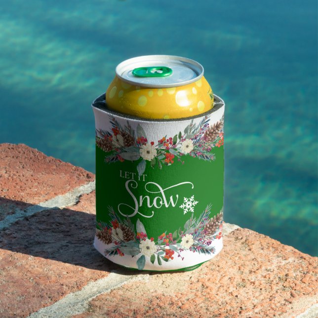 Christmas flower border-Let it snow typography 2 Can Cooler (In Situ Pool)