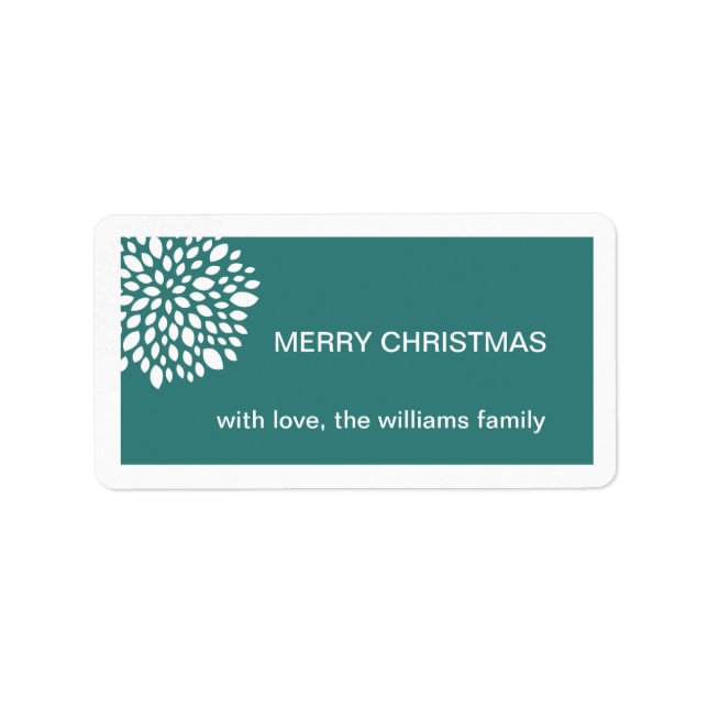 Christmas Flower Holiday Gift Tag-teal Label (Front)