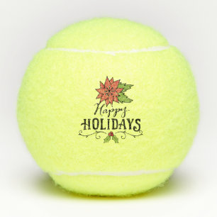 Christmas Flower Merry Christmas Happy Holidays Tennis Balls